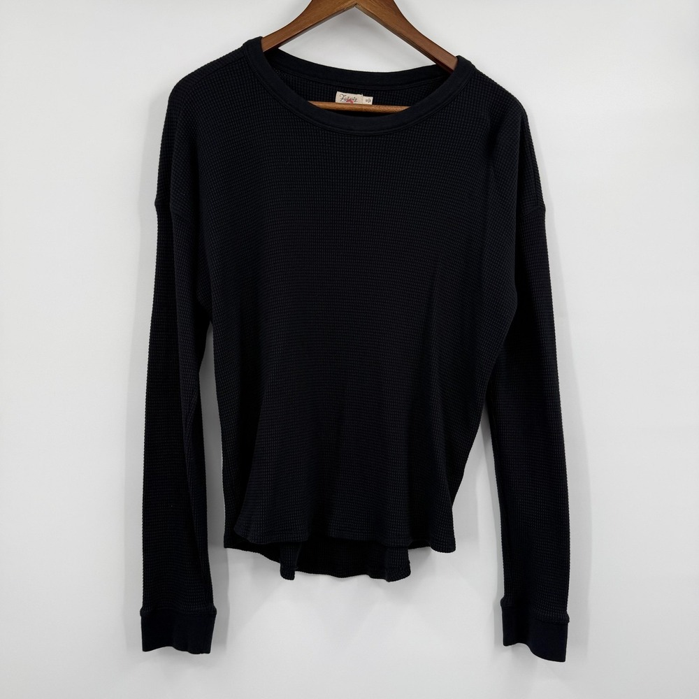 Faherty Shirt Womens M Black Waffle Thermal Long Sleeve Crew Neck Relaxed